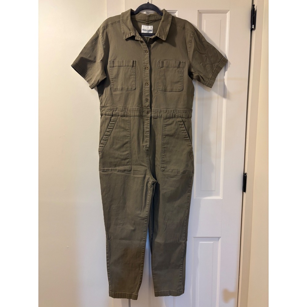 Celebrity Pink Olive Green Utility Jumpsuit Short Sleeve Boiler Suit XL